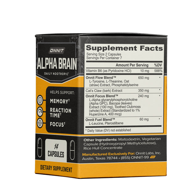 ONNIT Alpha BRAIN Premium Nootropic Brain Health Supplement, Memory and Focus Support, 14 Ct