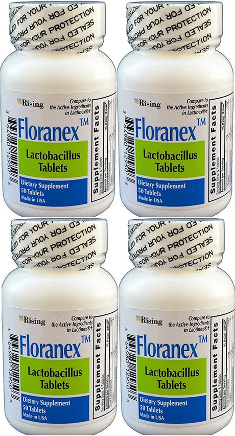 Floranex Probiotic 2 Million CFU, Lactobacillus Acidophilus for Colon Digestive Health, Generic for Lactinex, Shelf Stable No Refrigeration, 50 Tablets per Bottle, 4-Pack