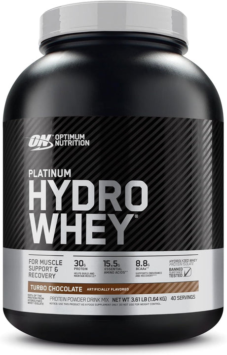 Optimum Nutrition Platinum Hydrowhey Protein Powder, 100% Hydrolyzed Whey Protein Isolate Powder, Flavor: Turbo Chocolate, 40 Servings, 3.61 Pounds (Packaging May Vary)