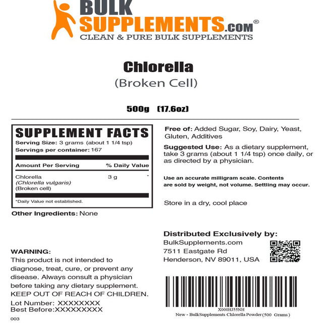 Bulksupplements.Com Chlorella Powder, 3G - Brain, Immune, & Liver Support (500G - 167 Servings)