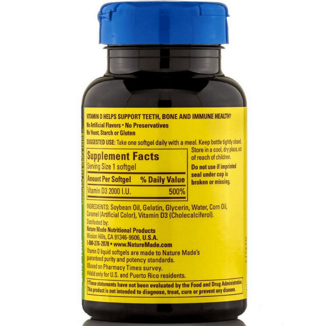 Nature Made Vitamin D3 2,000 I.U. Liquid Softgels 250 Ea