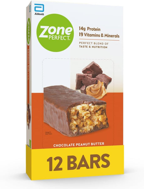 Zoneperfect Protein Bars, Chocolate Peanut Butter, 14G of Protein, Nutrition Bars with Vitamins & Minerals, Great Taste Guaranteed, 12 Bars