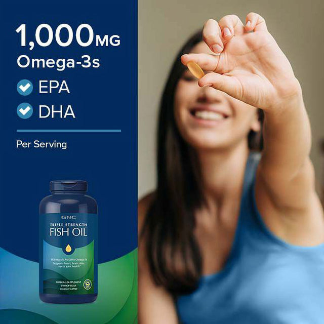 GNC Triple Strength Omega 3 Fish Oil 1000Mg, 120 Count, Supports Joint, Skin, Eye, and Heart Health