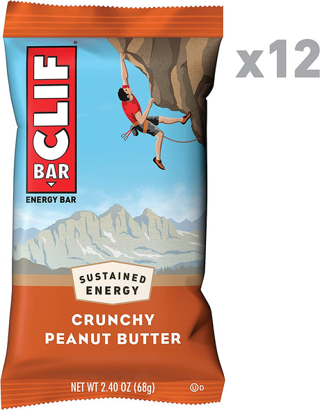 CLIF BARS - Energy Bars - Crunchy Peanut Butter - Made with Organic Oats - Plant Based Food - Vegetarian - Kosher (2.4 Ounce Protein Bars, 12 Count) Packaging May Vary