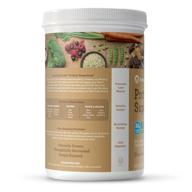 Amazing Grass Protein Superfood: Organic Vegan Protein Powder, Plant Based Meal Replacement Shake with 2 Servings of Fruits and Veggies, Chocolate Peanut Butter Flavor, 10 Servings, 15.5 Ounce