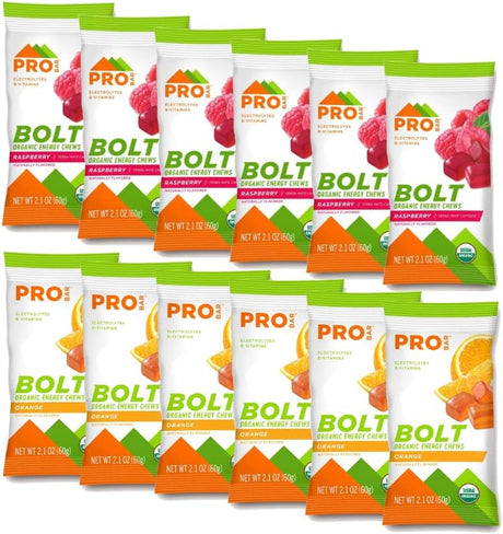 Probar Bolt Organic Energy Chews Orange and Raspberry - Six of Each Flavor, Box of 12 …