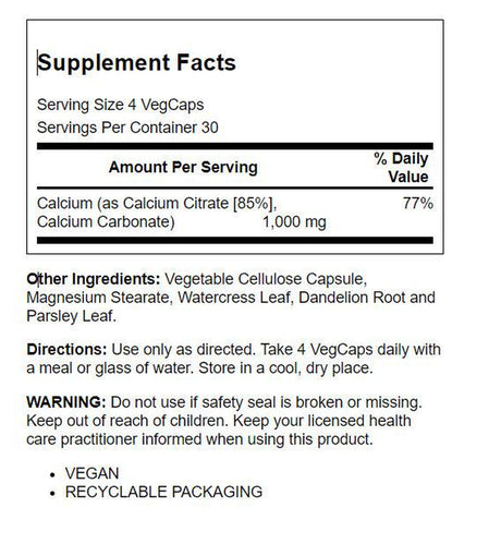 Solaray Calcium Citrate Capsules, 1000Mg, 120 Count