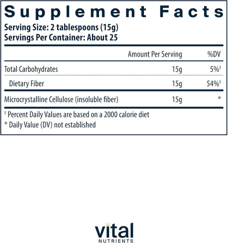 Vital Nutrients Cellulose Fiber | Vegan Fiber Supplement | Supports Normal Daily Bowel Function* | Insoluble Fiber for Digestion Aid* | Gluten, Dairy and Soy Free | Non-Gmo | 375 Grams