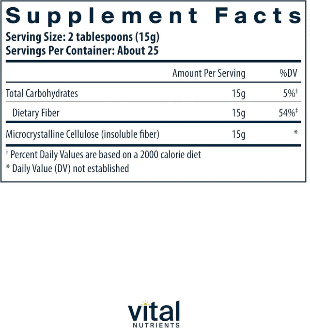 Vital Nutrients Cellulose Fiber | Vegan Fiber Supplement | Supports Normal Daily Bowel Function* | Insoluble Fiber for Digestion Aid* | Gluten, Dairy and Soy Free | Non-Gmo | 375 Grams