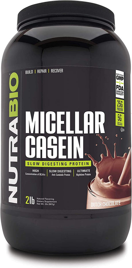 Nutrabio Micellar Casein Protein Powder, 2 Lbs, Dutch Chocolate