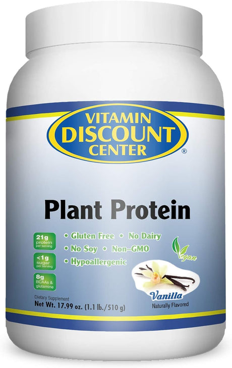 Vitamin Discount Center Plant Protein, 21G Protein per Serving, Vegan, Gluten Free, Vanilla 1.1 Lb