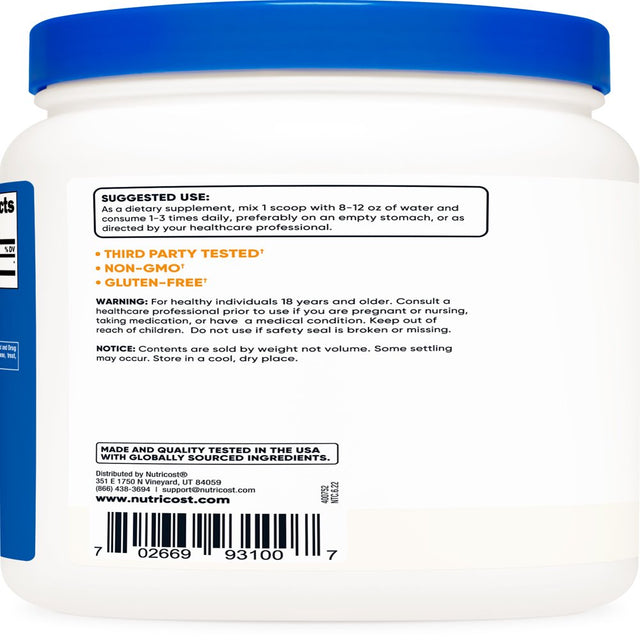 Nutricost Pure GABA 500G Supplement Powder (Gamma Aminobutyric Acid) (500 Grams/1.1 Pounds)