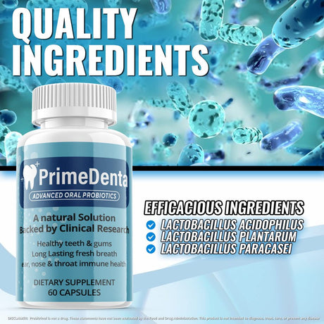 (5 Pack) Prime Denta - Advanced Oral Probiotics Formula for Healthy Teeth and Gums, Fresh Breath, Ear, Nose, Throat, and Immune Health Supplement - 300 Capsules