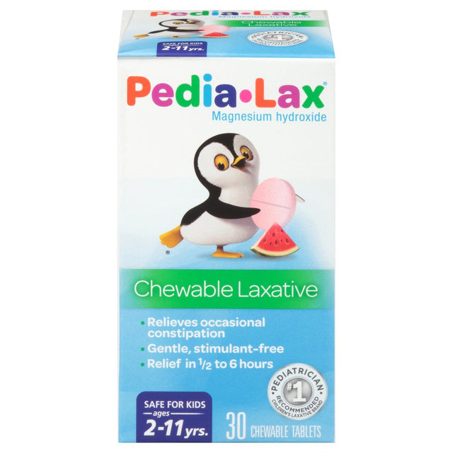 Pedia-Lax Laxative Chewable Tablets for Kids, Ages 2-11, Watermelon Flavor, 30 CT