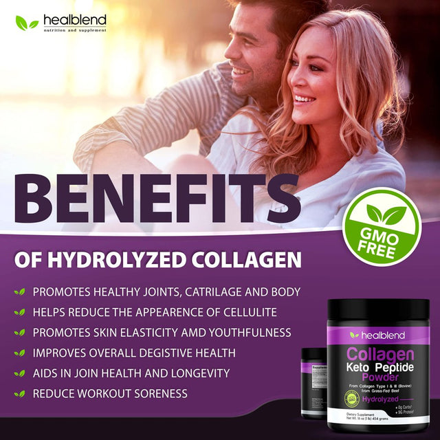 Healblend Collagen Peptides Powder, Hydrolyzed Collagen Powder Types I & III, Multi Collagen Protein Powder Supplement, Easy to Mix Drink