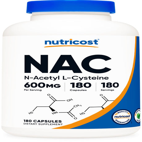 Nutricost NAC (N-Acetyl L-Cysteine) 600Mg, 180 Capsules - Non-Gmo, Gluten Free Supplement