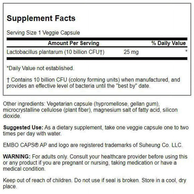 Swanson Lactobacillus Plantarum Probiotic Inner Bowel Support Vegetable Capsules, 10 Billion Cfu, 30 Count