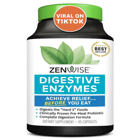 Zenwise Digestive Enzymes, Probiotics & Prebiotics Supplement, Digestive Health, 45Ct