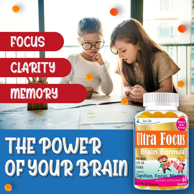 Ultra Focus Kids Brain Vitamins, Support Kids Focus and Attention, Memory & Concentration, Kids Attention and Focus Supplement (60 Ct) for Kids and Teens