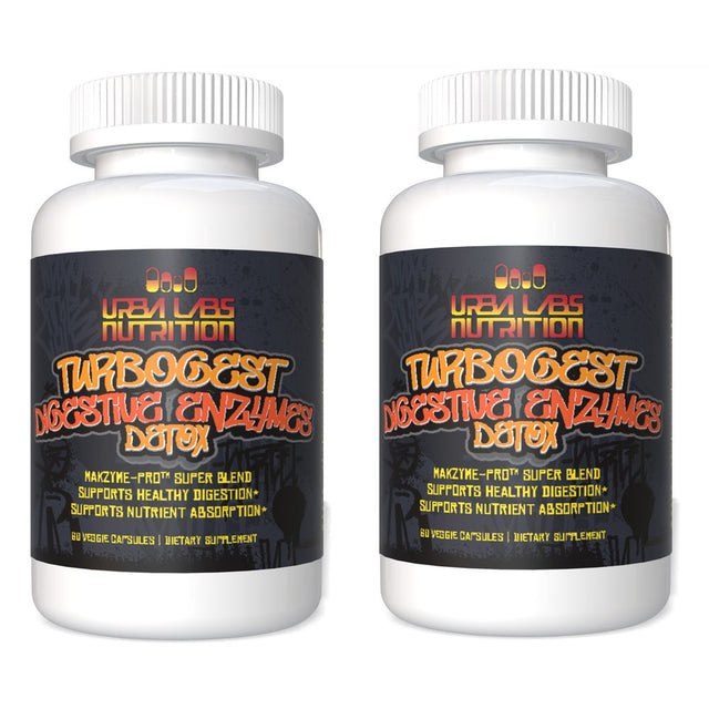 Urbalabs 2 Pack Turbogest Extreme Digestive Enzymes Maximum Gut Health Probiotics Supplement Detox Digestive Enzyme Bromelain Makzyme-Pro Super Blend