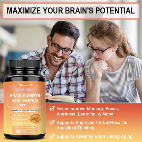 Brain Supplements & Nootropics - Memory Focus Mental Concentration Booster Pills - 60 Capsules