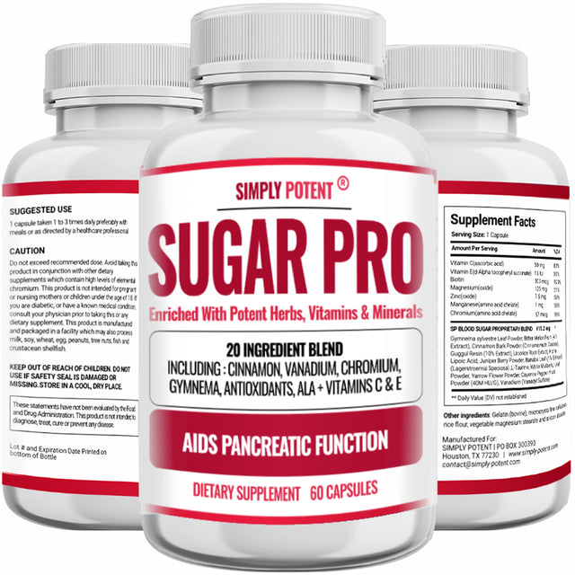 Blood Sugar Support Supplement, Sugar Pro with 20 Herb & Vitamin Blend with Cinnamon, Alpha Lipoic Acid (ALA), Bitter Melon, Chromium & Gymnema to Balance Sugar Levels, 60 Capsules