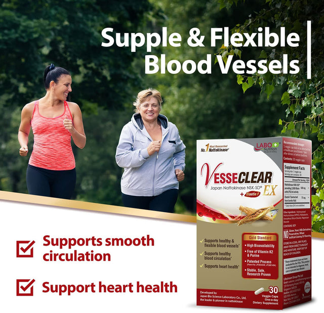 Vesseclear EX: Nattokinase Nsk-Sd+Elastin F for Clean & Flexible Blood Vessel. Japan'S Most Clinically Studied, Functional Dose, Acid-Resistant/Delayed Release Capsules