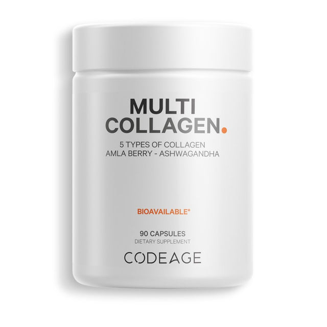 Codeage Multi Collagen Protein Capsules, Type I, II, III, V, X, Bone Broth, Ashwagandha & Amla Berry, 90 Ct