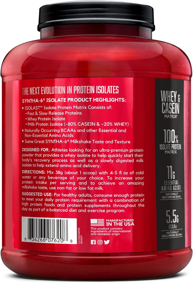 BSN SYNTHA-6 Isolate Protein Powder, Chocolate Protein Powder with Whey Protein Isolate, Milk Protein Isolate, Flavor: Chocolate Milkshake, 48 Servings (Packaging May Vary)