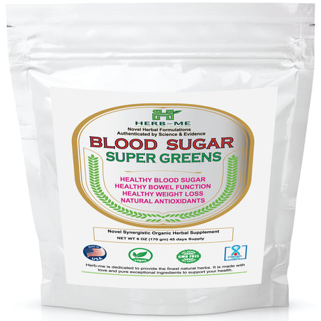 Herbme, Super Greens - Healthy Blood Sugar & Weight Loss - All Organic - 170 Serving