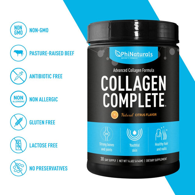 Collagen Complete Hydrolyzed Protein Powder Supplement (Pack of 2) [Citrus Flavored] by Phi Naturals