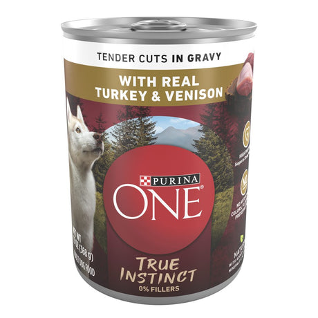 Purina One True Instinct Wet Dog Food High Protein Tender Cuts in Gravy, Real Turkey & Venison, 13 Oz Can