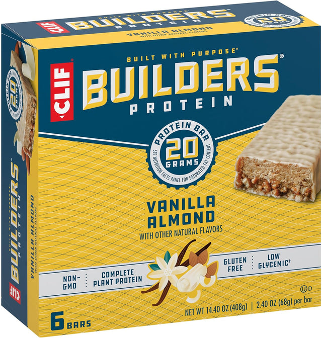 CLIF Builders - Vanilla Almond Flavor - Protein Bars - Gluten-Free - Non-Gmo - Low Glycemic - 20G Protein - 2.4 Oz. (6 Pack)