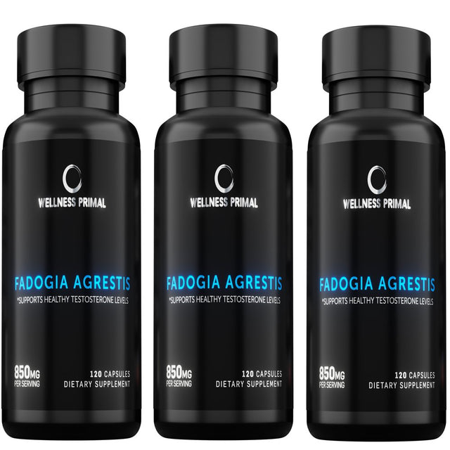 Fadogia Agrestis 850Mg per Serving (120 Capsules) Maximum Strength Extract Supports Healthy Testosterone Levels and Athletic Performance Made in the USA by Wellness Primal (3 Bottle)