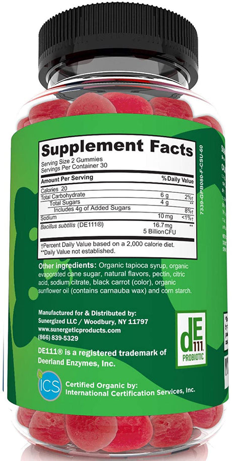 Certified Organic Probiotic Gummies - Daily Probiotic Gummies to Help Support Digestion, Gut Health & Immune System - 5 Billion CFU - 60 Strawberry Flavored Probiotic Gummies