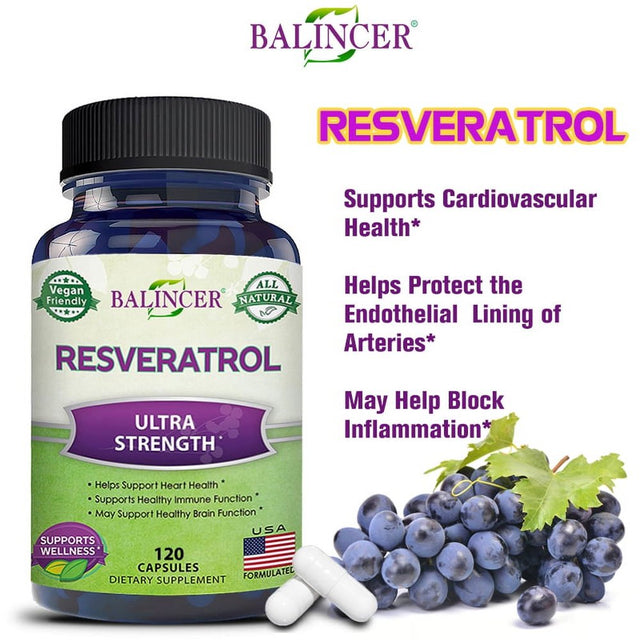 Balincer 100% Natural Resveratrol - Antioxidant Supplement, Trans-Resveratrol Pills for Heart Health and Pure, Trans-Resveratrol and Polyphenols