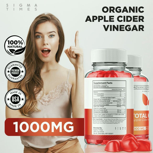 Total Keto ACV 1000Mg Weight Loss Gummies to Lose Belly Fat and Suppress Appetite 60 Gummies