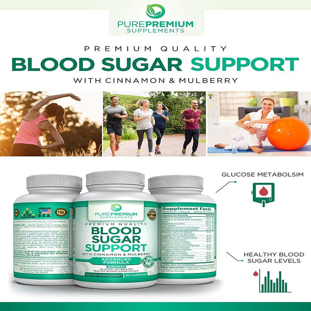 Blood Sugar Support by Purepremium Supplements- Advanced Formula - Non-Gmo - 60 Capsules