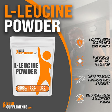 BULKSUPPLEMENTS.COM L-Leucine Powder - Leucine Supplements, Leucine Amino Acid - BCAA Supplements, Leucine Powder - Unflavored & Gluten Free, 5000Mg per Serving, 500G (1.1 Lbs)