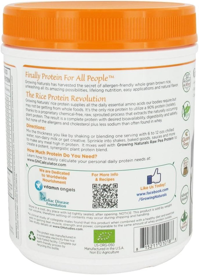 Growing Naturals Original Rice Protein Isolate Powder, 16.2 Ounce - 1 Each.