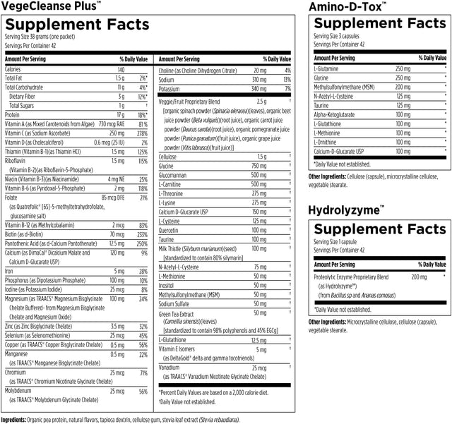 Designs for Health Vegecleanse plus 21 Day Detox Program - Promotes Healthy Liver Function + Metabolic Cleanse with Antioxidants + Herbs, Vegetarian (42 Protein Powder Drink Mixes + 42 Vitamin Packs)
