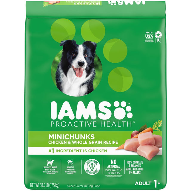 IAMS Adult Minichunks Small Kibble High Protein Dry Dog Food with Real Chicken, 38.5 Lb. Bag