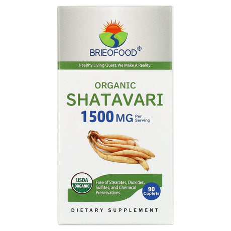 Brieofood Organic Shatavari 1500Mg, 45 Servings, Vegetarian, Gluten Free, 90 Vegetarian Tablets