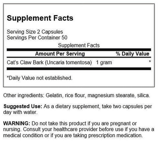 Swanson Cat'S Claw 500 Mg 100 Capsules