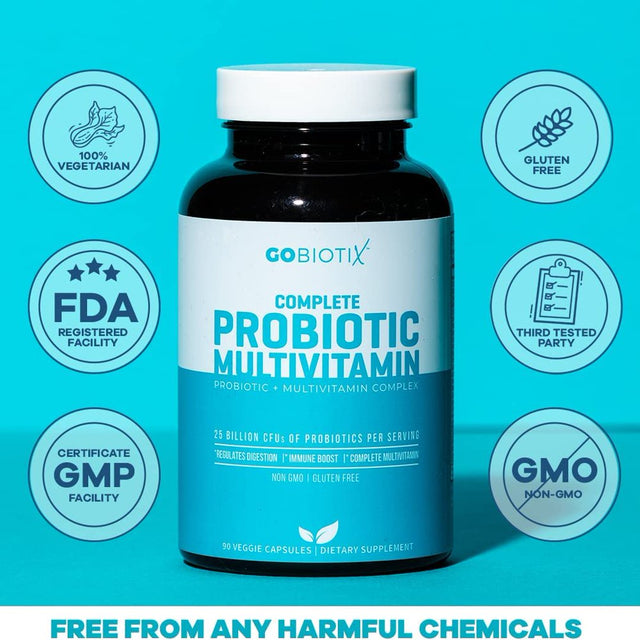 Gobiotix Probiotic Multivitamin | Daily Multivitamin with Probiotics | 25 Billion CFU | Immune Boost & Digestive Health, Flora Probiotic for Women & Men | Gluten Free ? 90 Veggie C