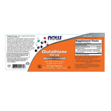 Now Foods, Glutathione, 500 Mg, 30 Veg Capsules (Pack of 1)