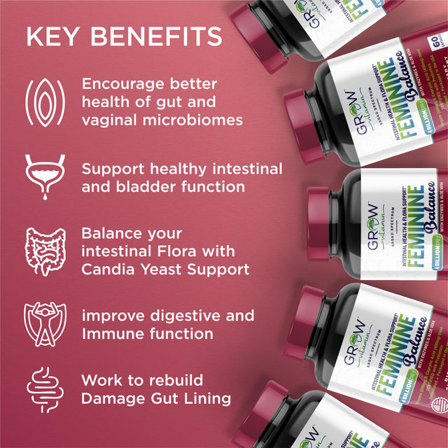 Candida Support for Female, Feminine Balance Complex | Oregano & Caprylic Acid Blend | Detox & Cleanse Probiotics | Supports Healthy Intestinal Flora & Immune Function for Women | Grow Vitamin