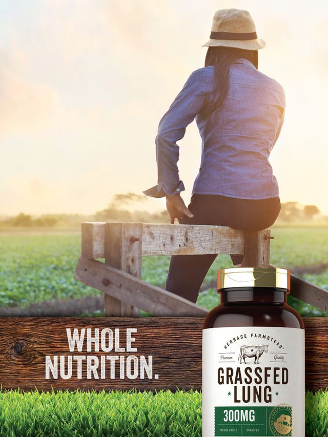 Grass Fed Lung 300Mg | 250 Capsules | with Grass Fed Liver | by Herbage Farmstead