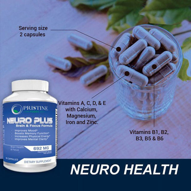 Unleash Your Cognitive Potential with Neuro Plus: the Ultimate Brain-Boosting Supplement for Enhanced Performance and Mental Clarity - 60 Capsules by Pristine Foods