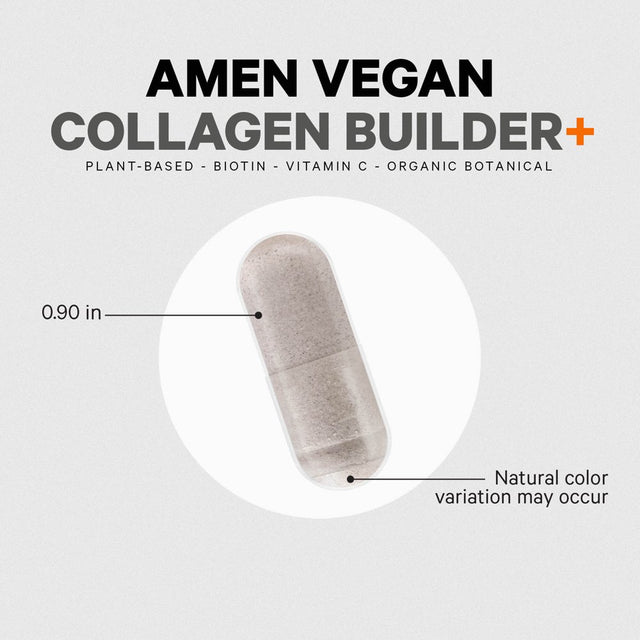 Amen Vegan Collagen Builder +, Organic Whole Foods, Vitamin C, Biotin, L-Lysine, L-Proline, 30 Ct